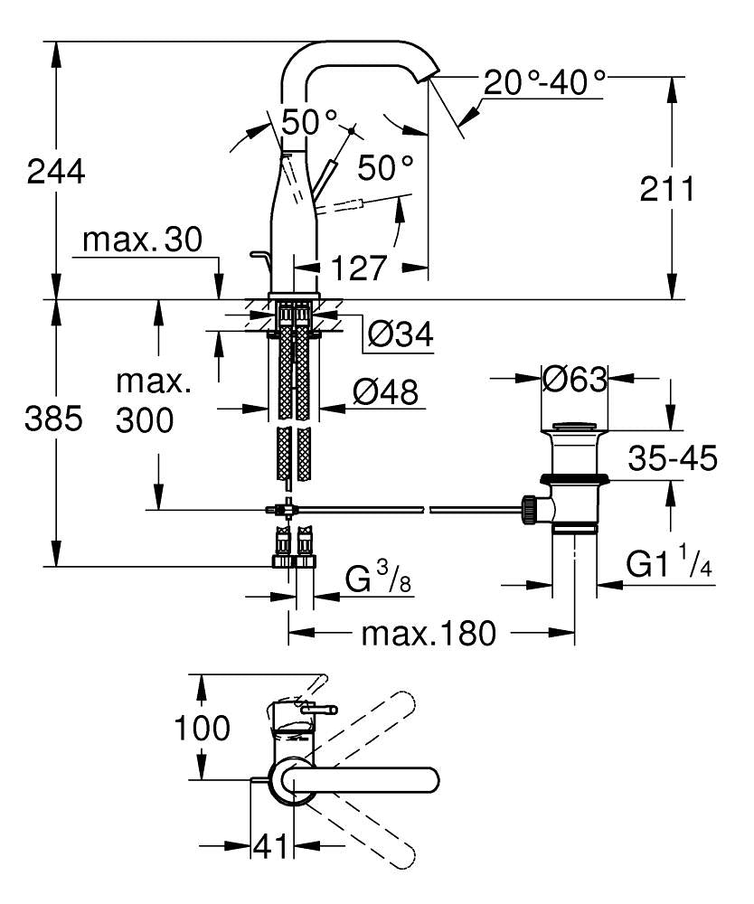 Essence baterija za umivaonik L hard graphite 24174A01