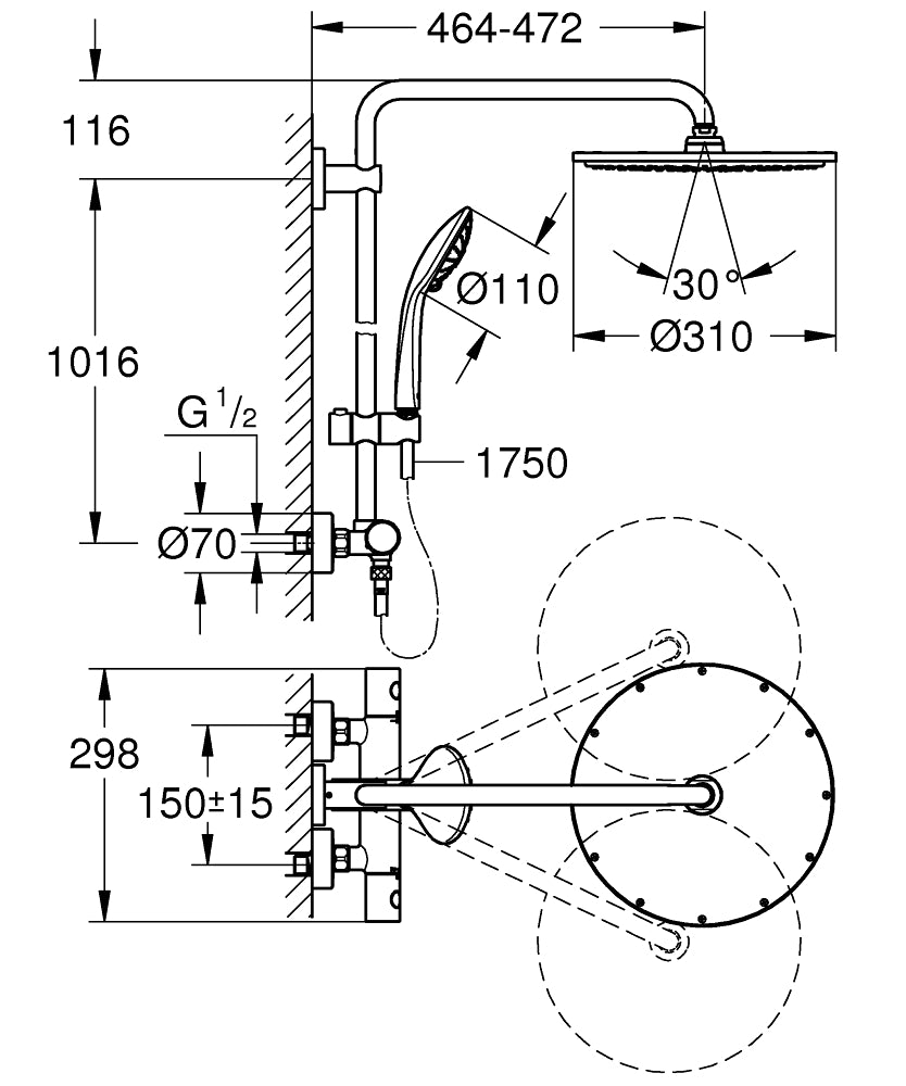 Euphoria 310 usponski tuš sistem hard graphite 26075A00