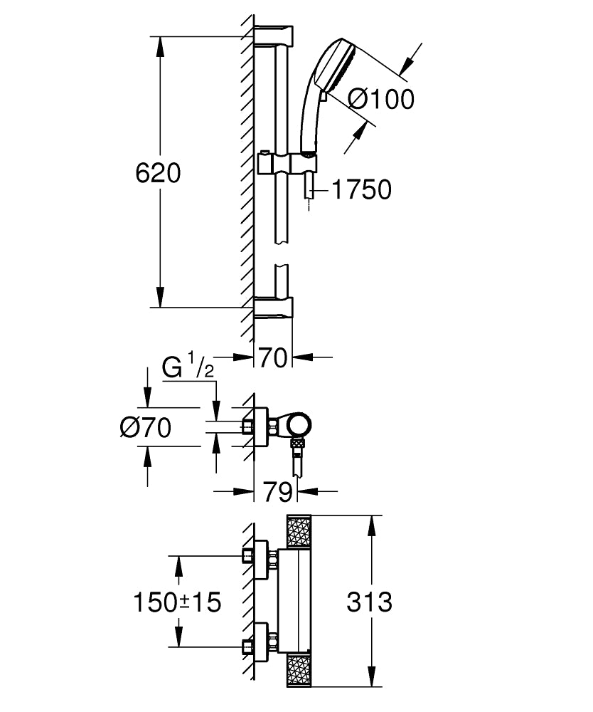 Grohtherm 1000 termostatslka baterija sa tuš setom 34783000