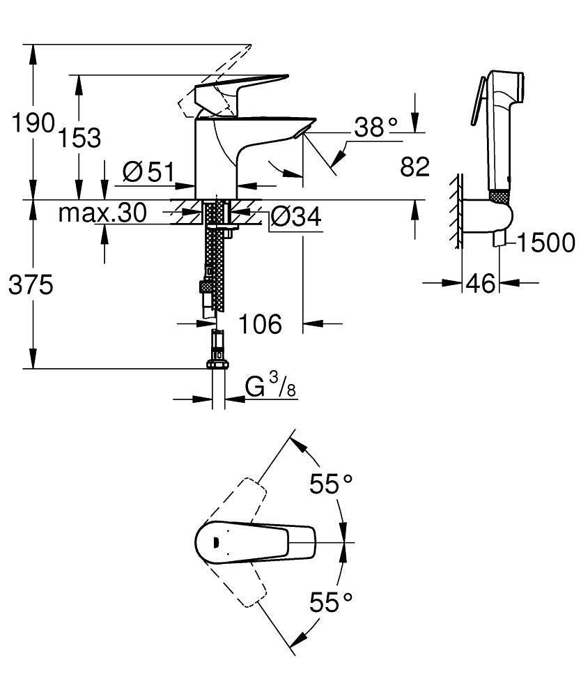 Bauedge baterija za umivaonik S veličina 23757001