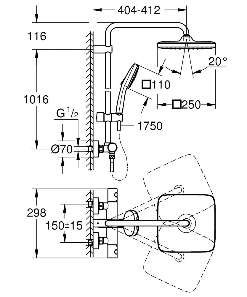 Tempesta 250 Cube usponski tuš 26689001