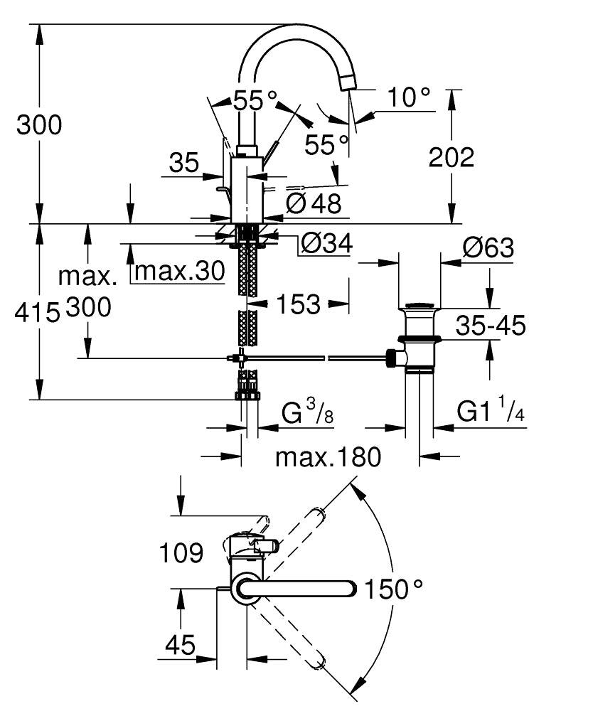 Eurosmart Cosmopolitan baterija za umivaonik L 32830001
